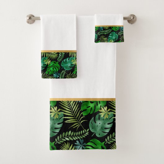 EMERALISEERDE ZWARTE TROPISCHE GOLD BATHROOM TOWEL BAD HANDDOEK (Insitu)