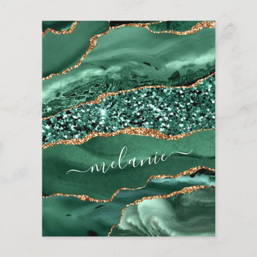 Emeralt Green Gold Glitter Flyer met aangepaste na (Voorkant)