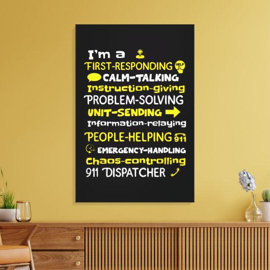 Emergency Dispatcher - Thin Yellow Line Dispatcher Canvas Afdruk (Insitu (Woonkamer))