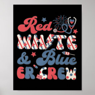Emergency Room Tech 4th of July Retro Rood Wit BL Poster
