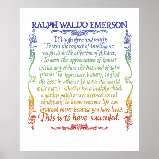 Emerson quote-Succes, regenboog Poster (Voorkant)