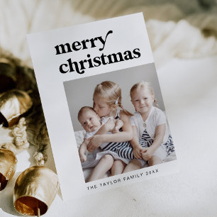 EMERY Black Retro Familie  Foto Kerst Feestdagenkaart