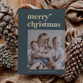 EMERY Blue Gold Folie Retro  Foto Kerst Feestdagenkaart