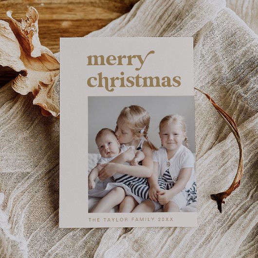 EMERY Gold Retro Familie  Foto Kerst Feestdagenkaart