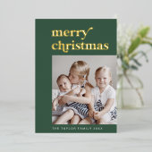 EMERY Groene Folie Retro  Foto Kerst Folie Feestdagenkaart (Staand Voorkant)