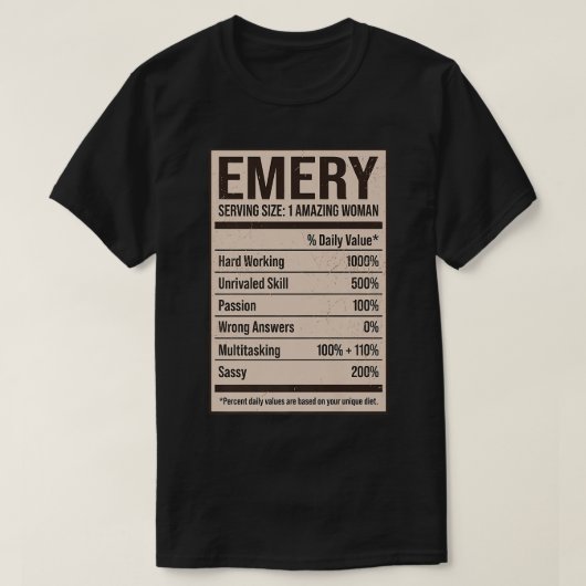 Emery Nutrition Facts Name Nickname Alias Title Fr T-shirt (Design voorkant)