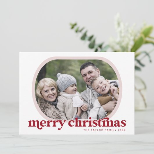 EMERY Rood Roze Familie Foto Eenvoudig Vrolijk Ker Feestdagenkaart (Staand voorkant)