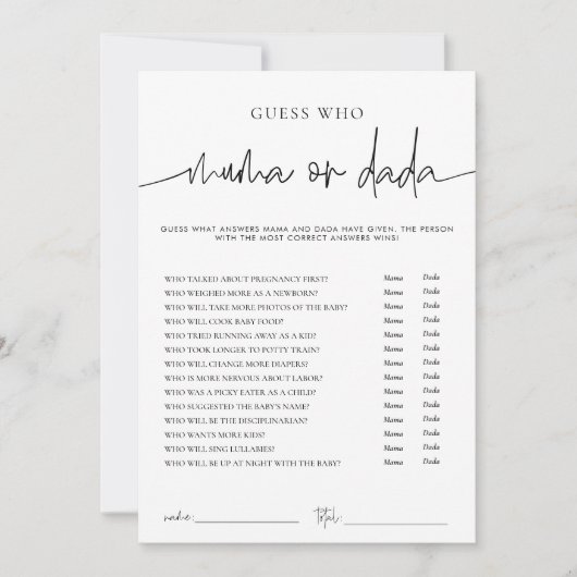 EMERY Whimsi Mama of Dada Baby Shower Spelkaart Kaart (Voorkant)