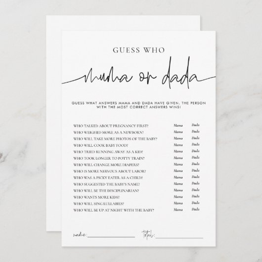 EMERY Whimsi Mama of Dada Baby Shower Spelkaart Kaart (Voorkant / Achterkant)