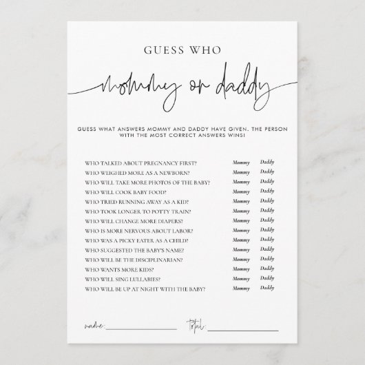 EMERY Whimsi mama of papa Baby shower spel Kaart (Voorkant)