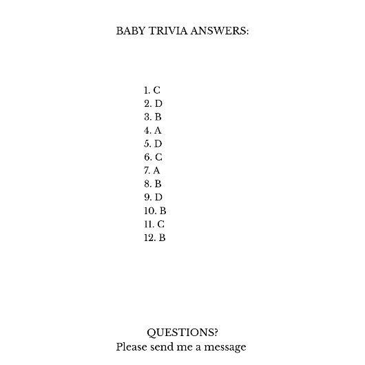 EMERY Whimsical Baby Trivia Baby Shower Spelkaart Advieskaart