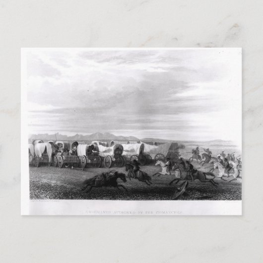 Emigranten door Comanches worden aangevallen die Briefkaart (Voorkant)