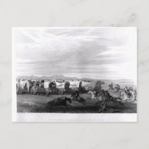 Emigranten door Comanches worden aangevallen die Briefkaart