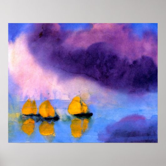 Emil Nolde - Zee met gewelddadige wolken en zeilbo Poster (Voorkant)