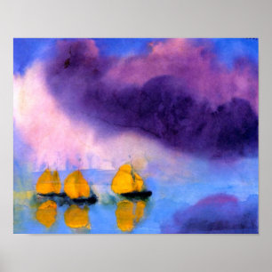 Emil Nolde - Zee met gewelddadige wolken en zeilbo Poster