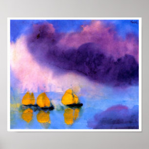 Emil Nolde - Zee met gewelddadige wolken en zeilbo Poster