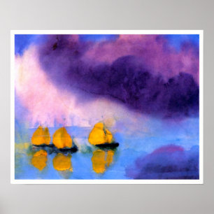 Emil Nolde - Zee met gewelddadige wolken en zeilbo Poster