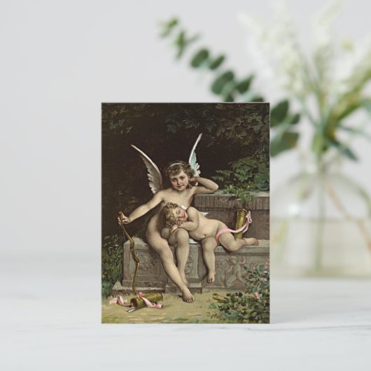 Émile Munier Two Cupid Figures die op een bank zit Briefkaart (Staand voorkant)