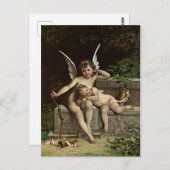 Émile Munier Two Cupid Figures die op een bank zit Briefkaart (Voorkant / Achterkant)