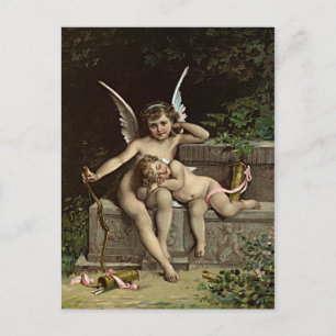 Émile Munier Two Cupid Figures die op een bank zit Briefkaart