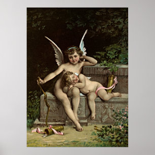 Émile Munier Two Cupid Figures die op een bank zit Poster