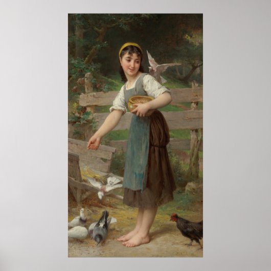Emile Munier Vintage Voeding the Doves Poster (Voorkant)