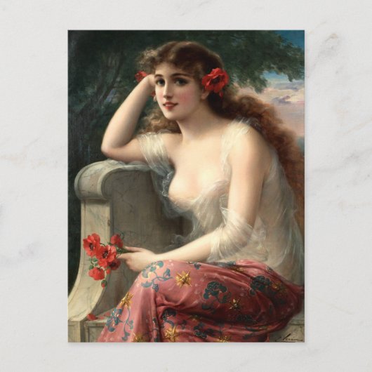 Emile Vernon Girl met een Briefkaart van papavery (Voorkant)