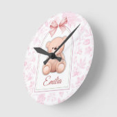Emilia | Aangepaste Roze Teddybeer Nursery Design Ronde Klok (Hoek)