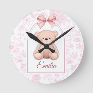 Emilia Aangepaste Roze Teddybeer Nursery Design Ronde Klok