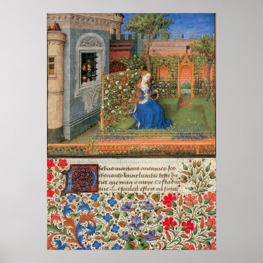 Emilia in de rozentuin middeleeuwse illuminatie poster (Voorkant)