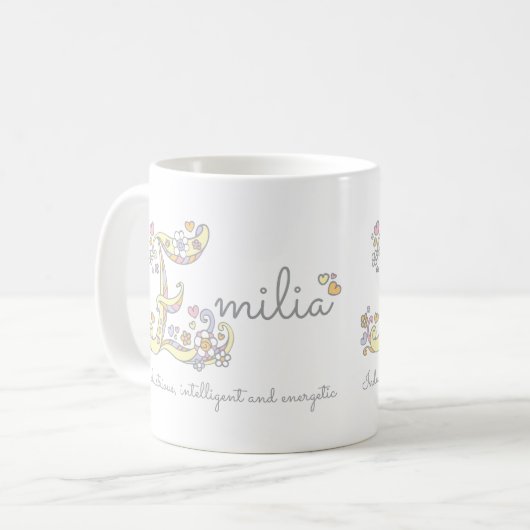 Emilia letter E betekent monogram mok (Voorkant links)