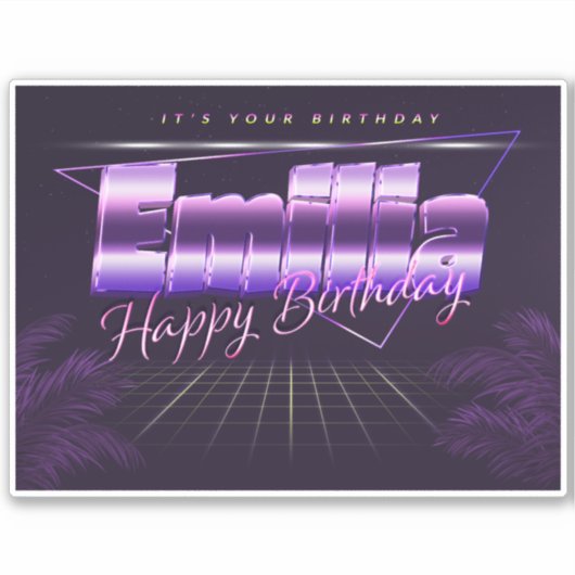 Emilia Name Vorname lila retro Sticker Geburtstag (Voorkant)