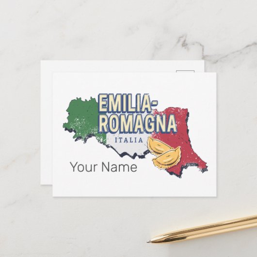 Emilia Romagna Vlag Italië Retro Regio Kaart  (Voorkant / Achterkant in situ)