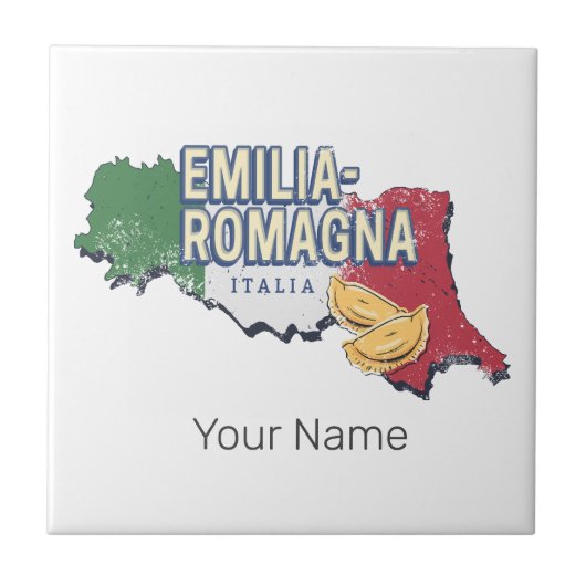 Emilia Romagna Vlag Italië Retro Regio Kaart  Tegeltje (Voorkant)
