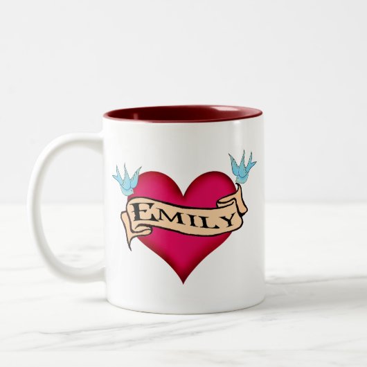 Emily - Aangepast Tattoo T-shirts en cadeautjes Tweekleurige Koffiemok (Links)