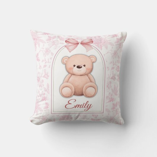 Emily | Aangepaste Roze Teddybeer Nursery Design Kussen (Voorkant)
