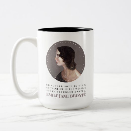 Emily Bronte Portrait en Quote - Geen Coward Soul Tweekleurige Koffiemok (Links)
