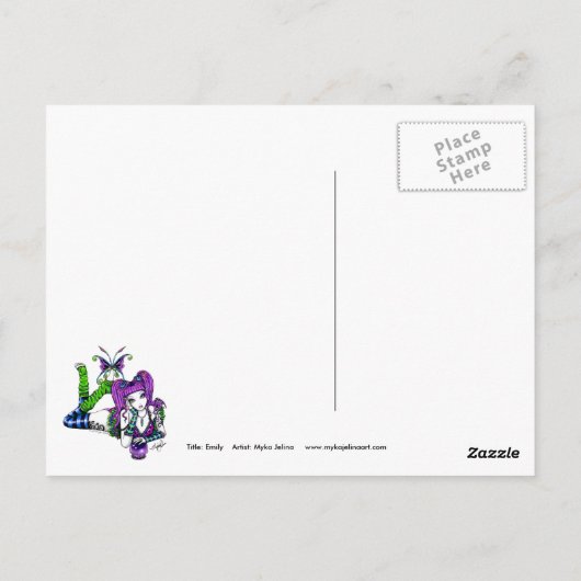 "Emily" Celestial Rainbow Crystal Ball Faery Briefkaart (Achterkant)