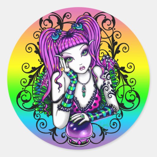 "Emily" Celestial Rainbow Crystal Ball Faery Ronde Sticker (Voorkant)