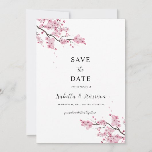 EMILY Cherry blosom Save the Date Template Kaart (Voorkant)