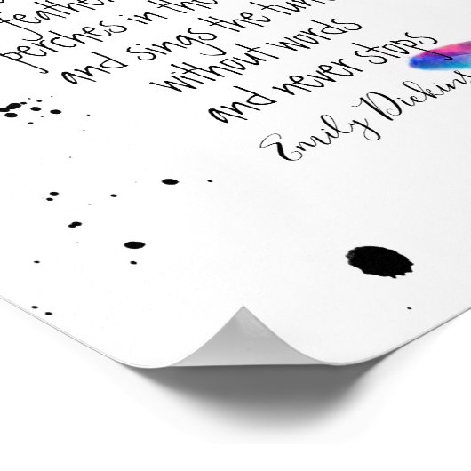 Emily Dickinson citeert hoopvolle waterverf veren Poster (Hoek)