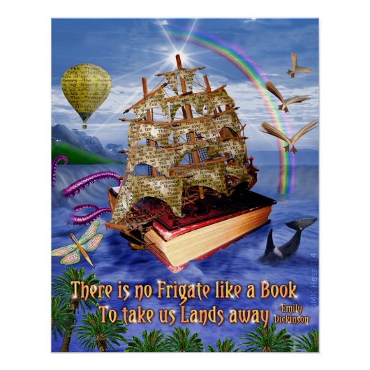 Emily Dickinson No Frigate Poem Library Book Ocean Perfect Poster (Voorkant)