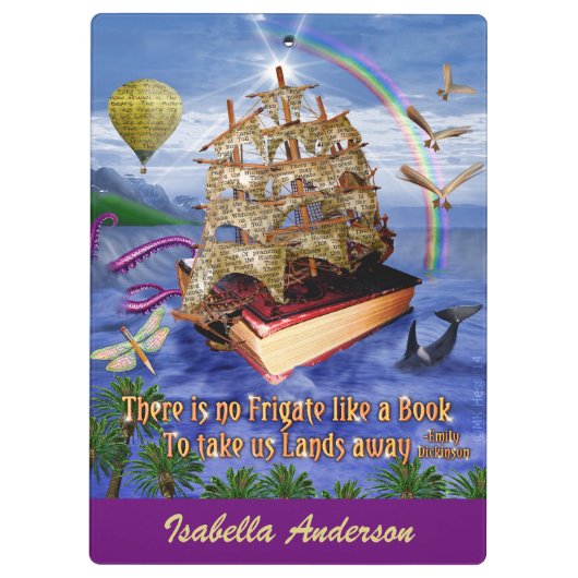 Emily Dickinson Poem Frigate Book Ship Add Name Klembord (Achterkant)