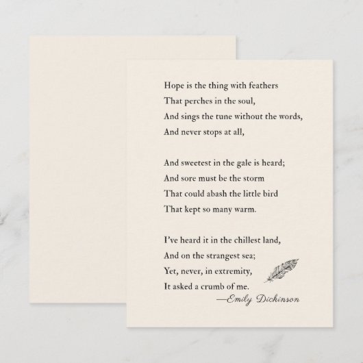 Emily Dickinson Poem hoop is iets met veren (Voorkant / Achterkant)