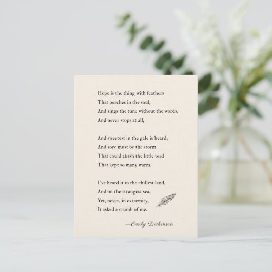 Emily Dickinson Poem hoop is iets met veren Briefkaart (Staand voorkant)