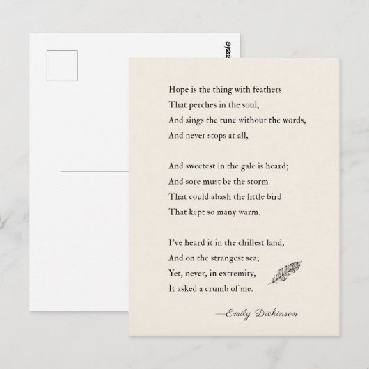 Emily Dickinson Poem hoop is iets met veren Briefkaart (Voorkant / Achterkant)