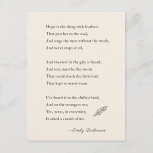 Emily Dickinson Poem hoop is iets met veren Briefkaart