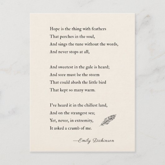 Emily Dickinson Poem hoop is iets met veren Briefkaart (Voorkant)