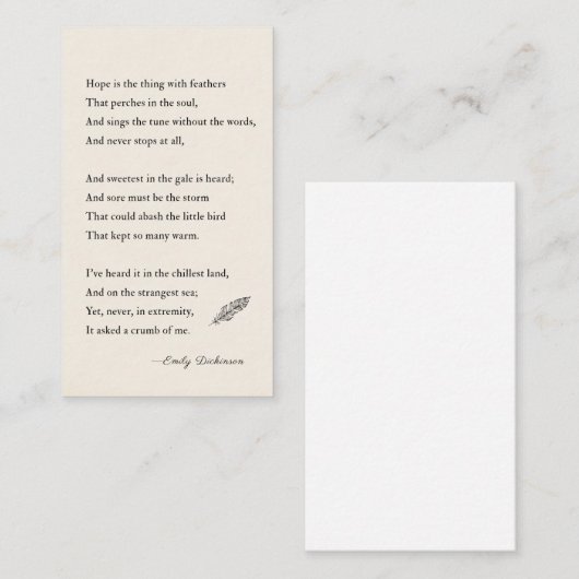 Emily Dickinson Poem hoop is iets met veren Visitekaartje (Voorkant / Achterkant)