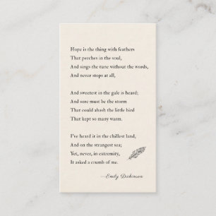 Emily Dickinson Poem hoop is iets met veren Visitekaartje